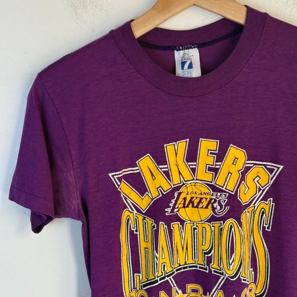 Vintage Single Stitch Logo 7 NBA Lakers 1988 Champions Shirt Medium Made In USA - Picture 2 of 5